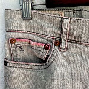 Polo Ralph Lauren The‎ Tompkins Skinny Jeans light Gray With Pink Trim Size 30